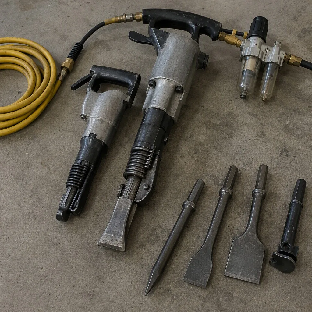 Pneumatic breakers and matched chisels