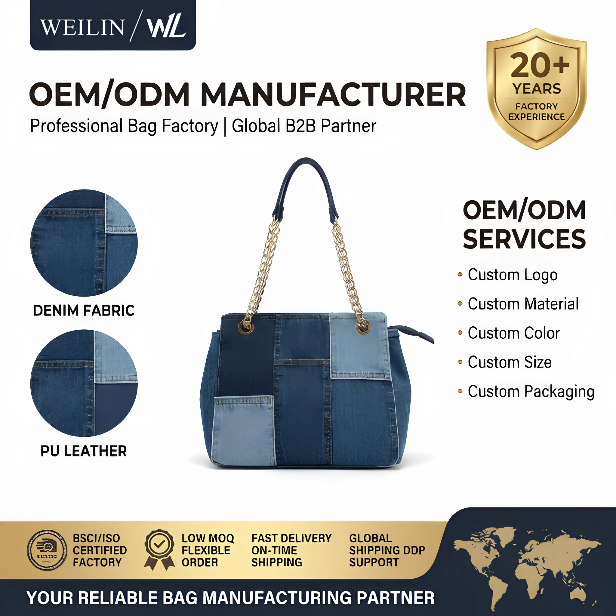 denim fabric Hobo Bag 2026 New Casual Commuter Shoulder Tote Bag Zipper Crossbody Bag