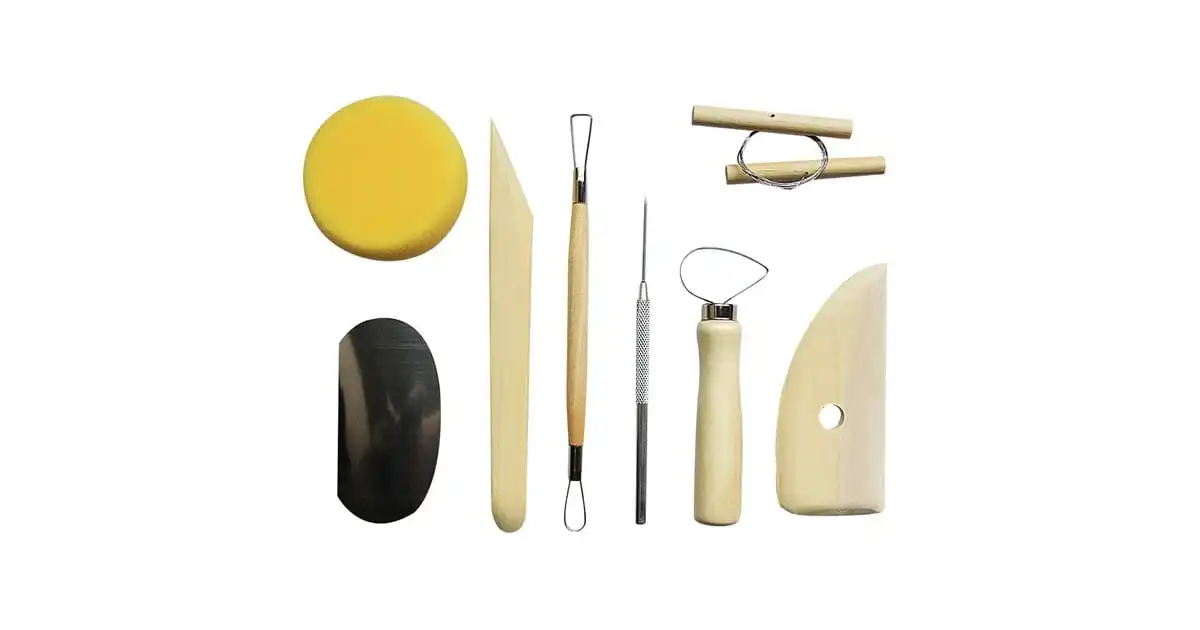 Pottery tools set of 8 pieces, a complete clay sculpting kit for beginners on a white background