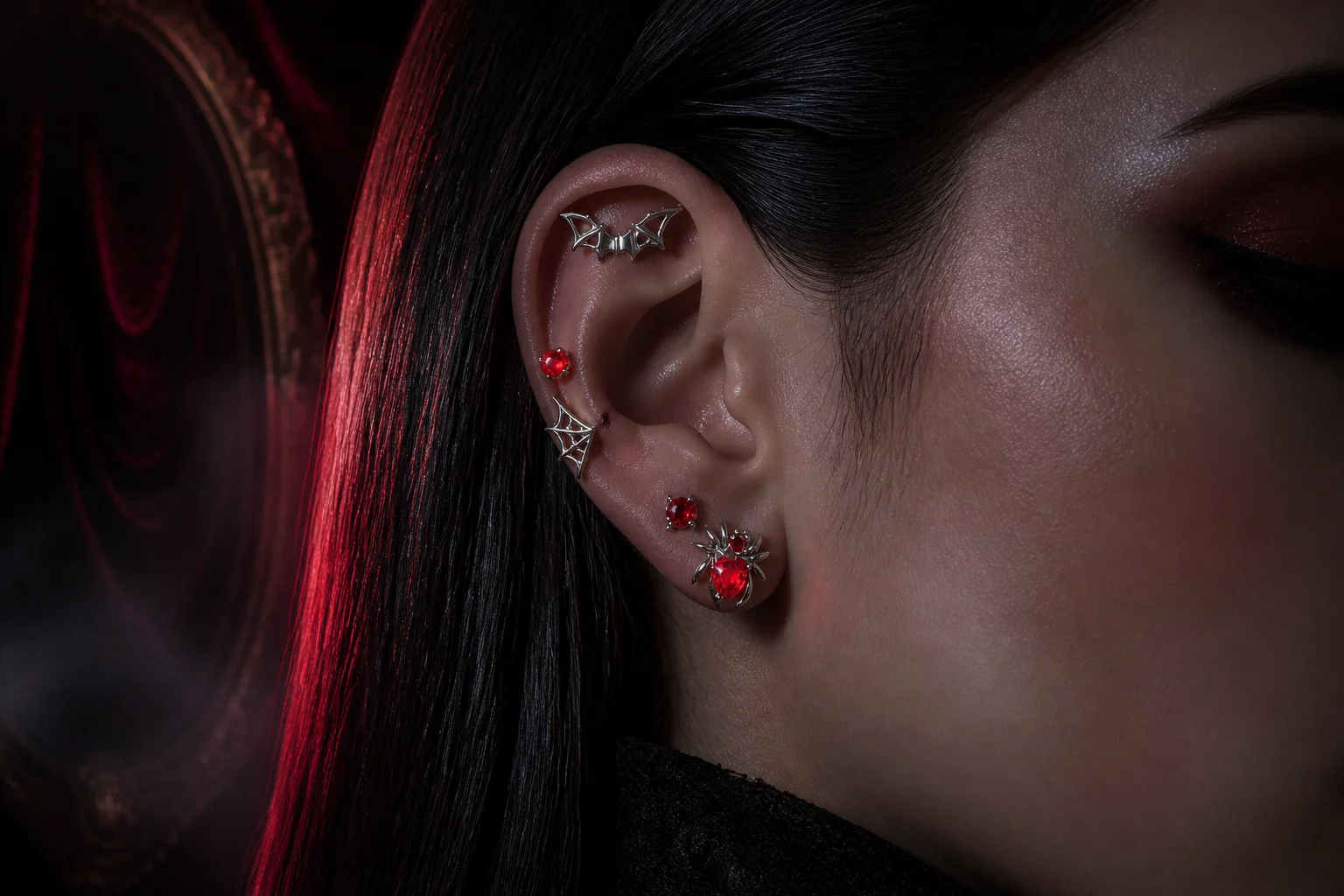 Gezuby Halloween Blood Ruby Spider Ear Stack Set