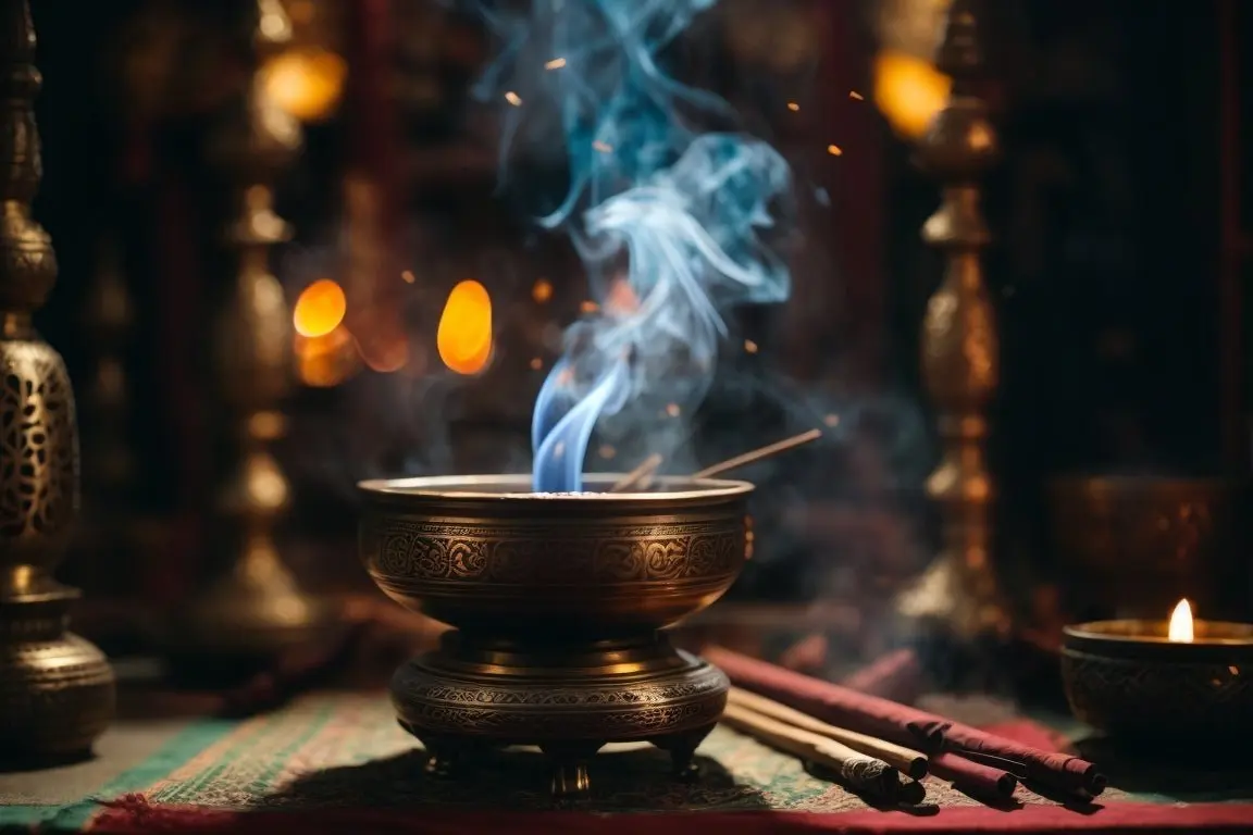 Tibetan sandalwood incense ritual