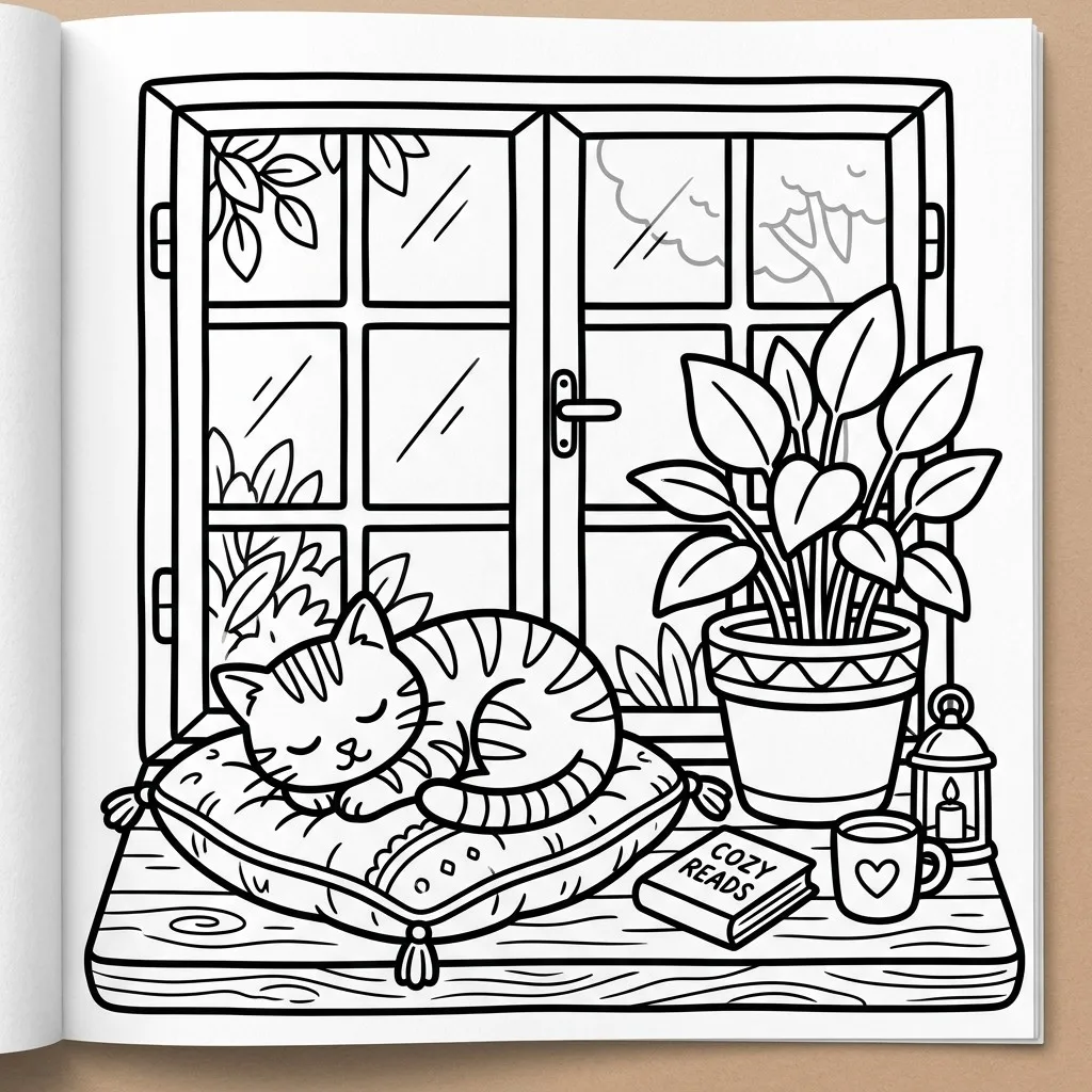 Bold & Easy Coloring Page with Cat
