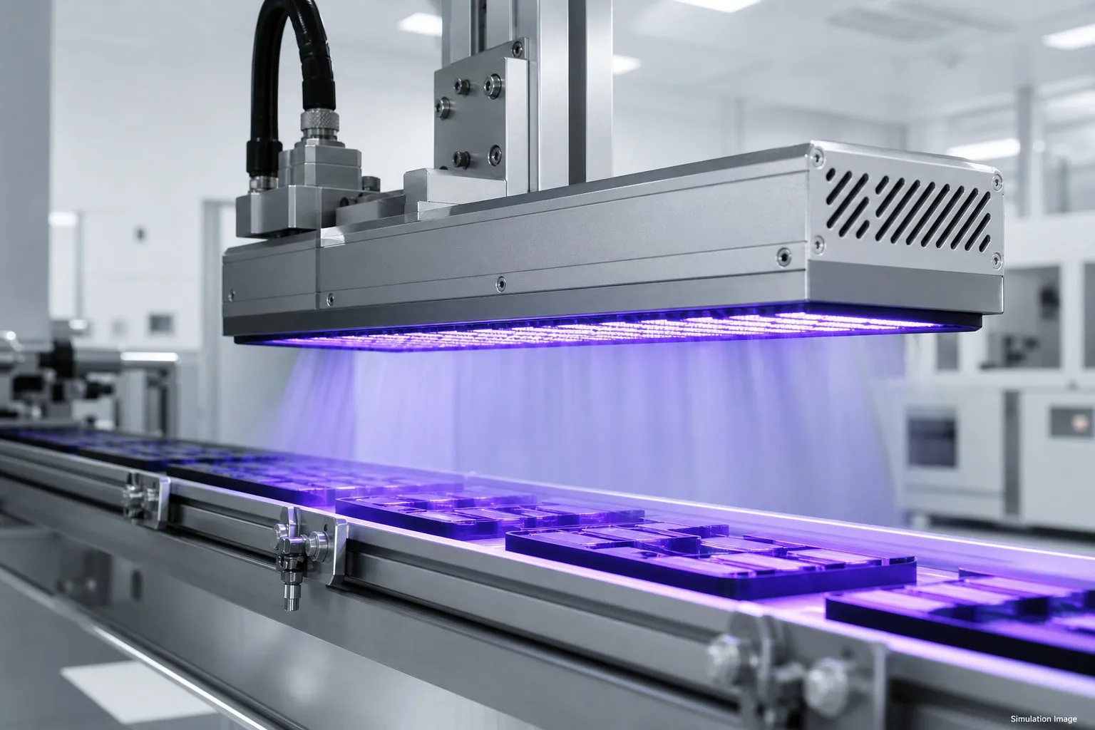 Industrial UV LED curing system on production line