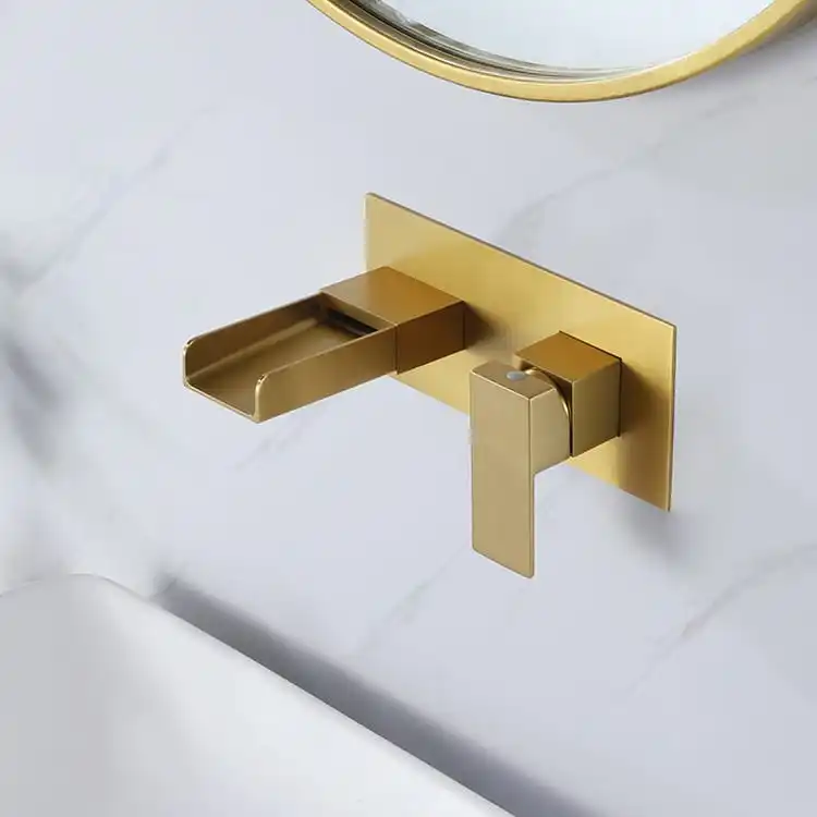 Gold Waterfall Wall Basin Mixer Model 94 02928 Perspective View gold-waterfall-wall-basin-mixer-perspective