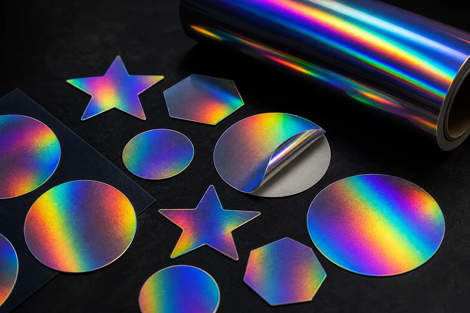 Custom holographic stickers rainbow prismatic color shift collection