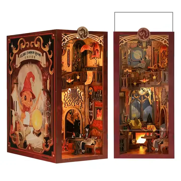 Cutebee Christmas Gifts Wooden Elegant Dollhouse Toy Suite Various Book Nook Kits with Duet Cover and LED Light