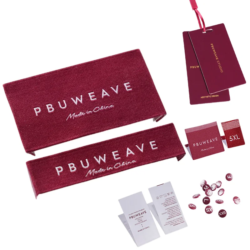 One-Stop Purchasing Garment Accessories Clothing Satin Tag Custom Clothes Woven Labels With Brand Logo Burgundy Red Tag