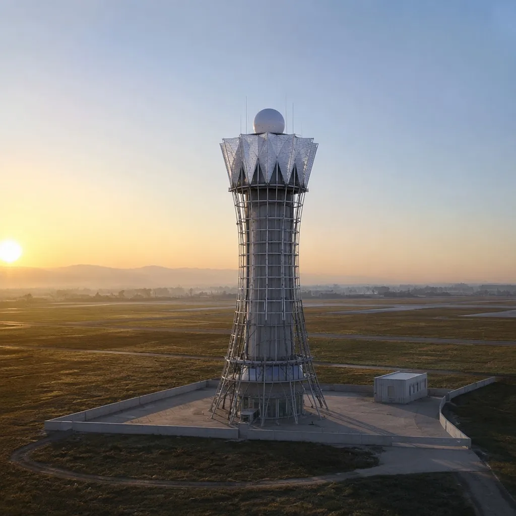 Large cylindrical radar tower in a radar monitoring application scene