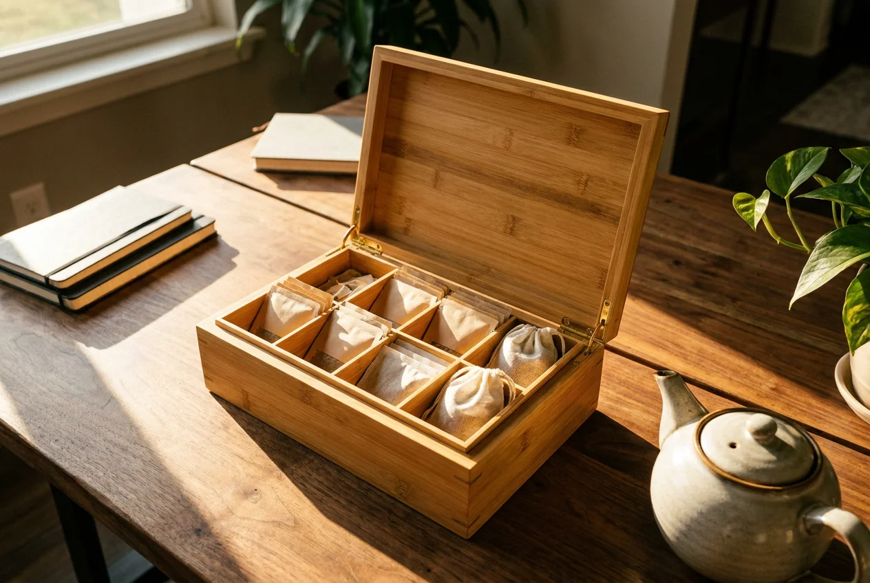Premium Custom-Milled Bamboo Tea Box and Organizer
