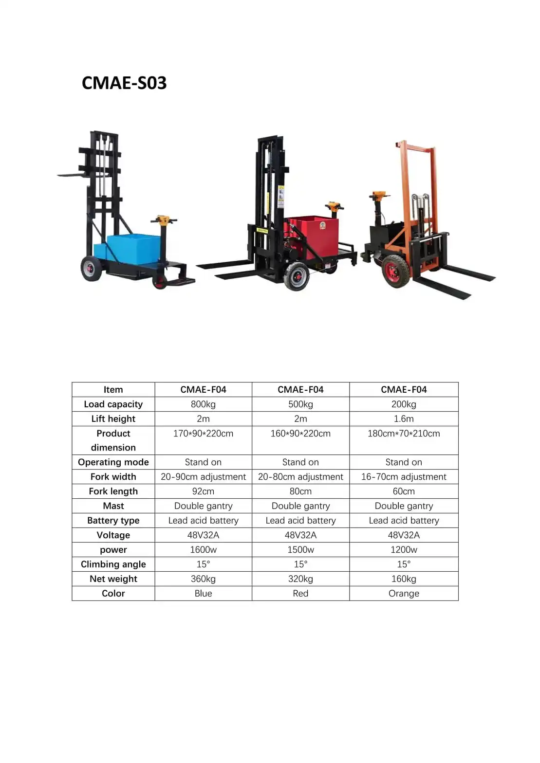 CMAE-F04 Stand-on Stacker 800kg / 2m