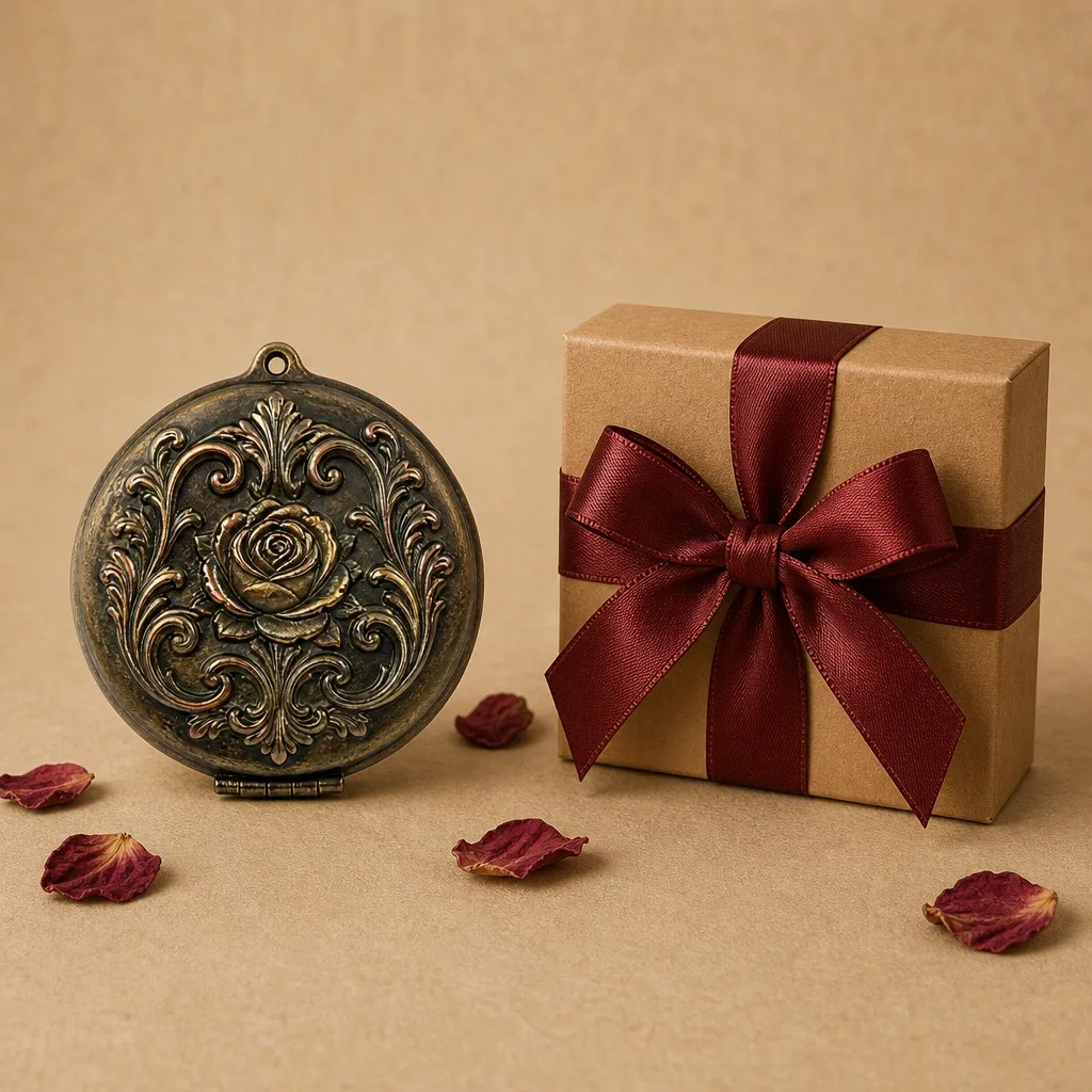 Gift packaging of antique bronze makeup mirror