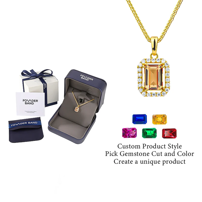 

FOUNDER BAND Hypoallergenic Fashion Design Classic Gemstone Pendant S925 Sterling Silver Plated 18K Gold Necklace for Girlfriend
