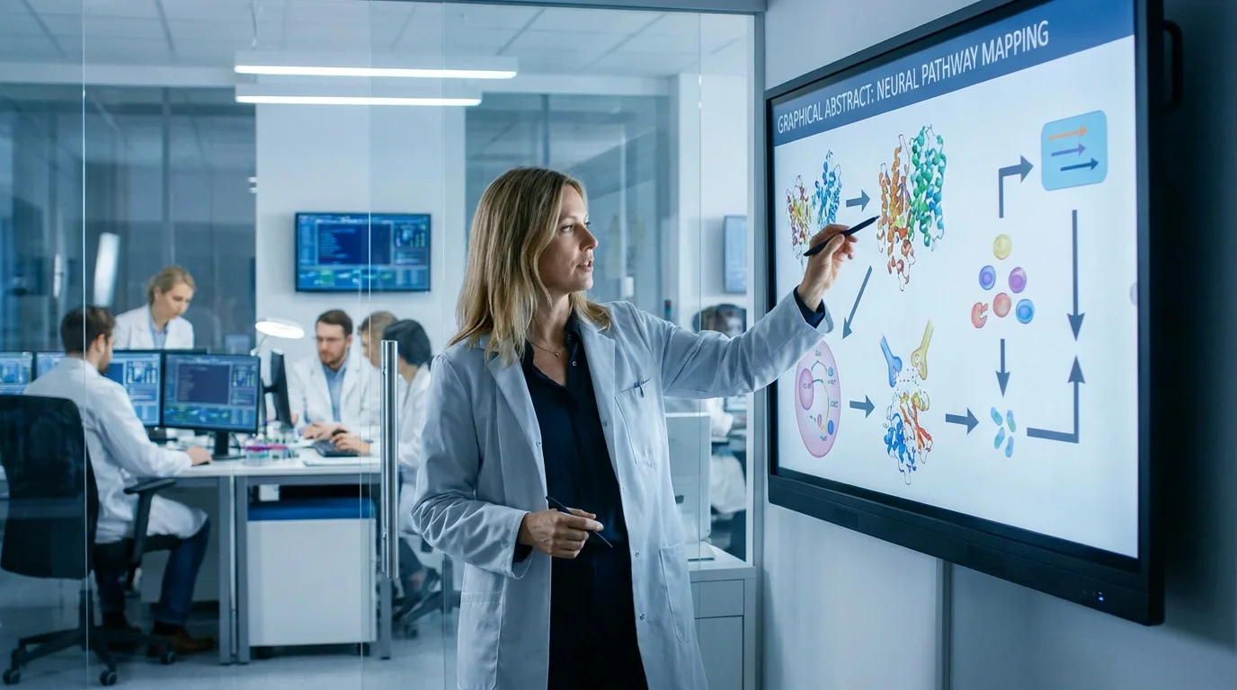 Researcher designing a complex scientific graphical abstract