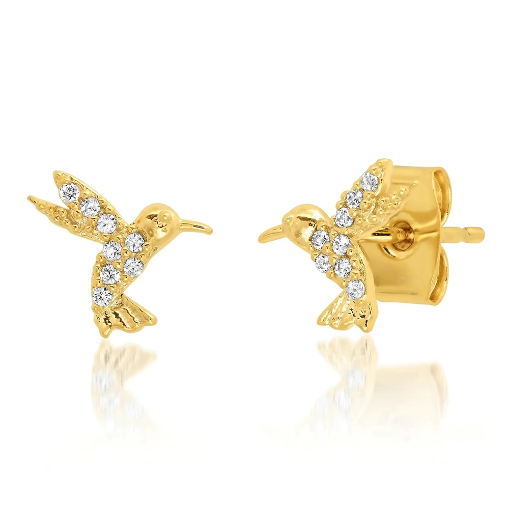 CANNER Wholesale 925 Sterling Silver Cute Animal Robin Bird Earring 18k Gold Plated Mini Tiny Stud Earrings For Kids Adult