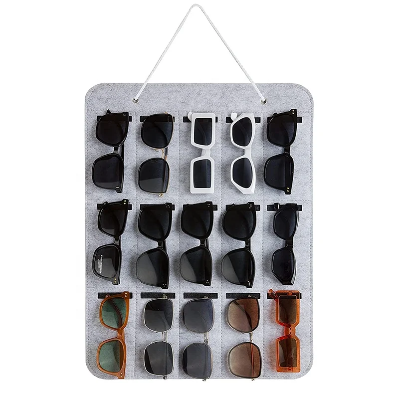 

15 Slots Hanging Sunglasses Pocket Felt Wall Display Eyeglasses Holder Bag Eyewear Felt Hanging Storage Organizer