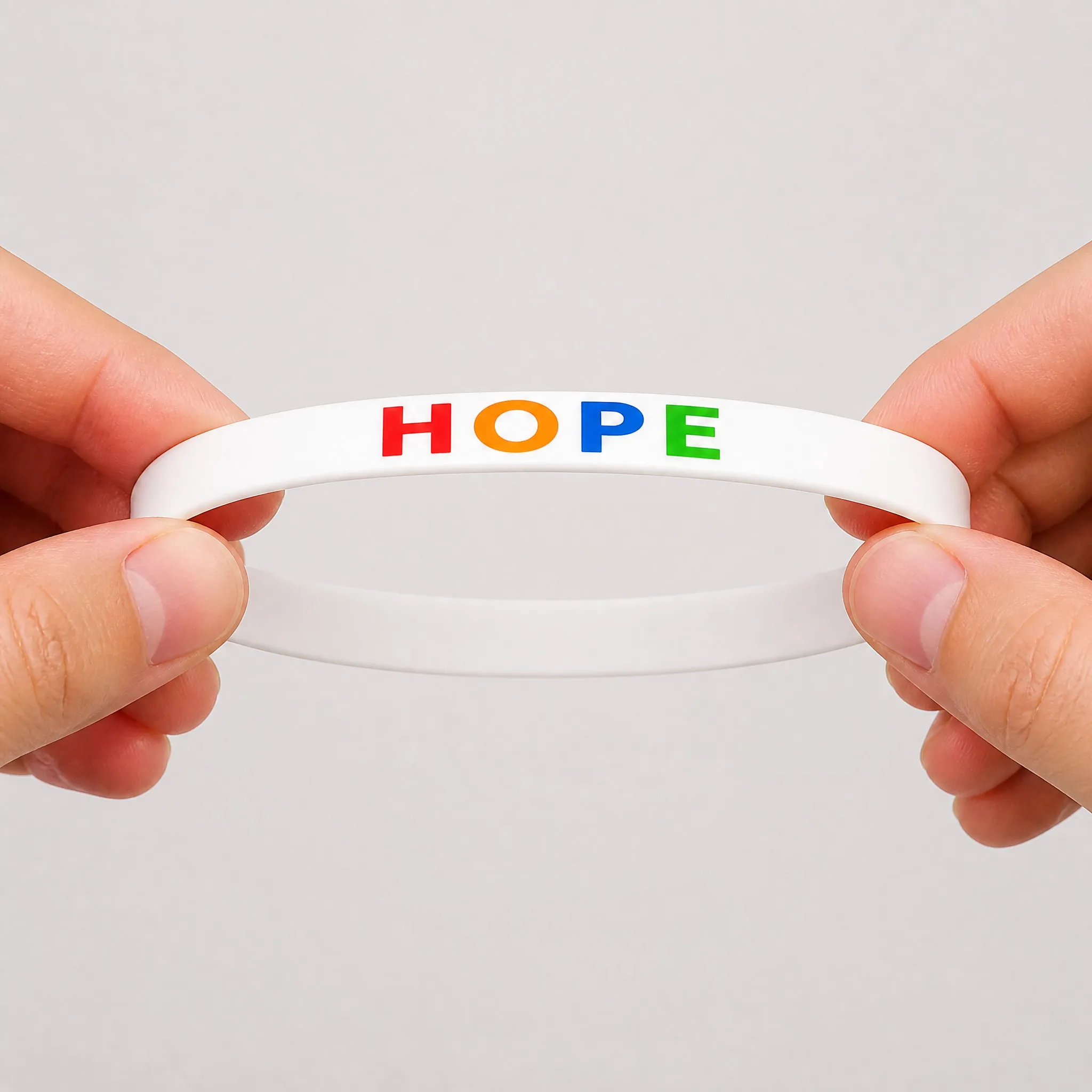 Hand stretching flexible CMYK printed silicone bracelet