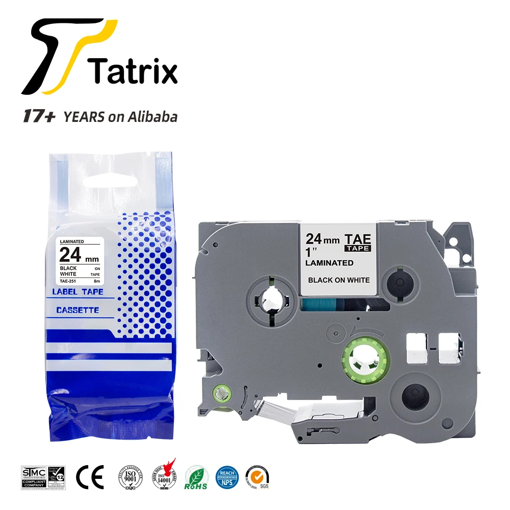 

Tatrix TZ251 TZe251 TZ-251 TZe-251 24mm Black on White Compatible Laminated Label Tape Cartridge for Brother P Touch PT-2100