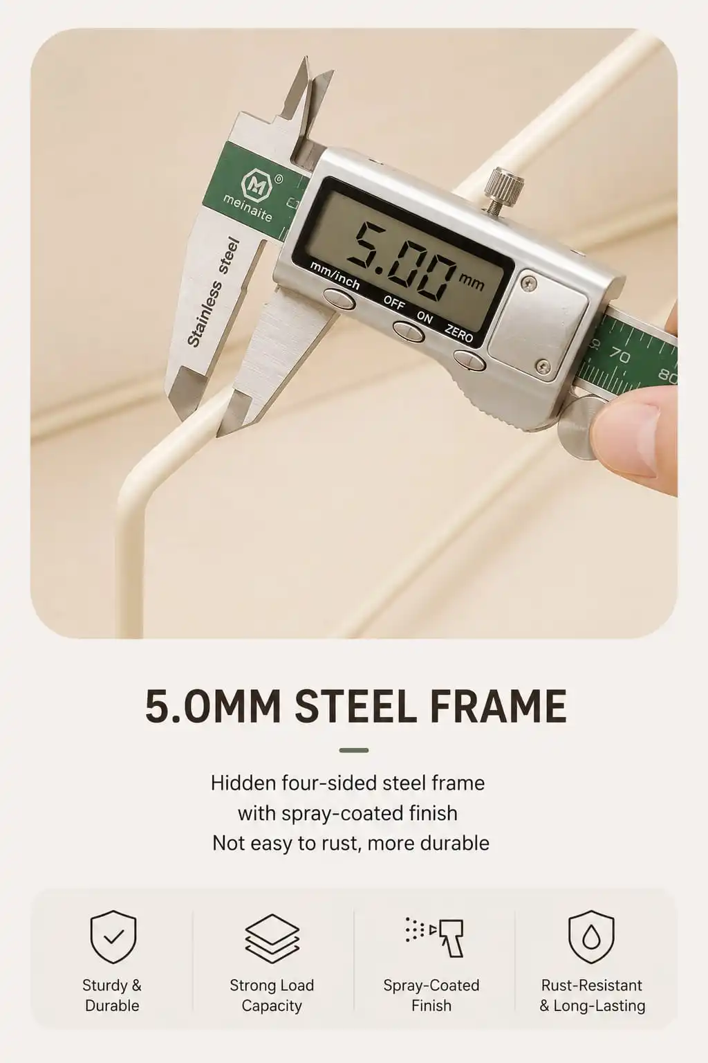Kinfold Storage Box – 5mm Coated Steel Frame measured at 5.00mm with vernier caliper
