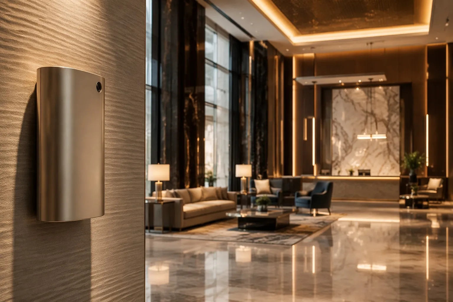 luxury hotel lobby featuring professional commercial scent diffusers