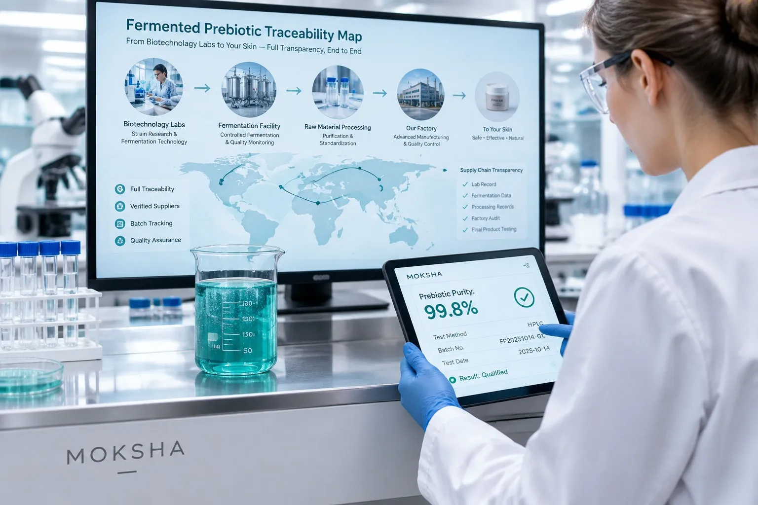 Fermented Prebiotic Sourcing: Microbiome ingredient traceability and lab purity data