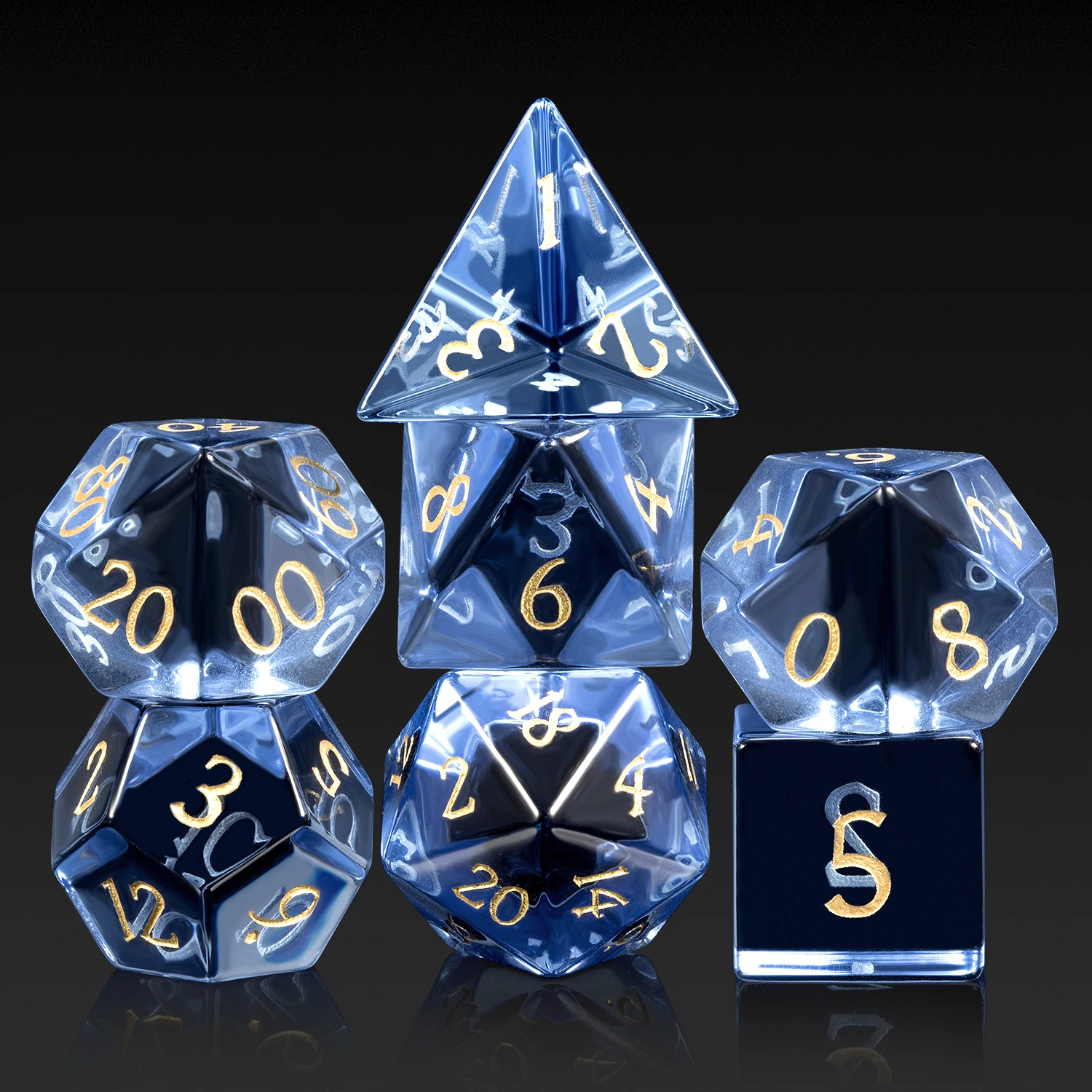 

Wholesale Gemstone Dice d&d Engraved DND Glass Dice Blue Handmade Stone Polyhedral Dice Set for Tabletop Games