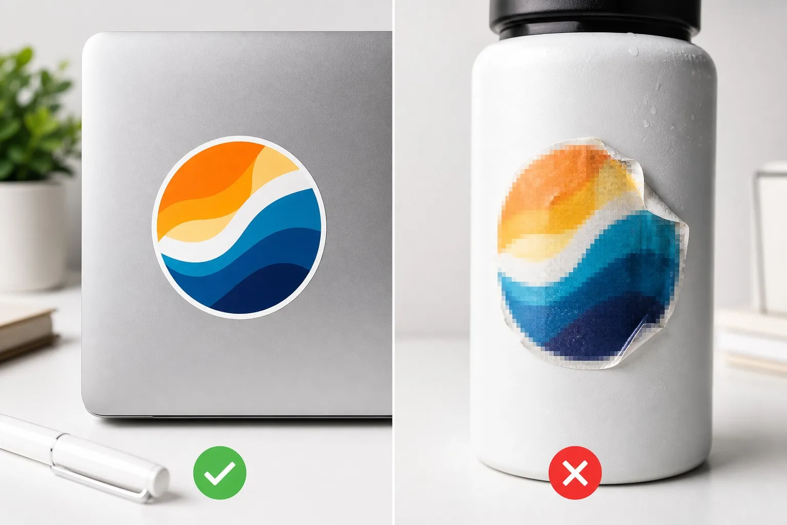 Good vs bad sticker design quality comparison