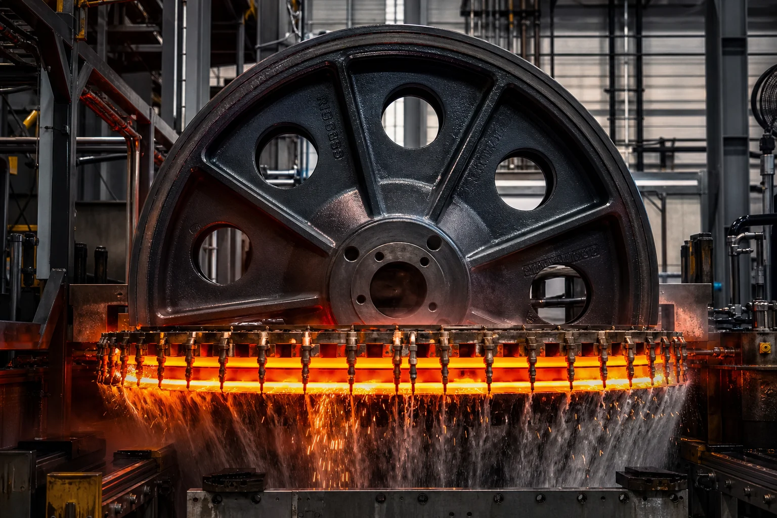 Automated inductive surface hardening of wire rope groove rim on 3-meter boom point sheave