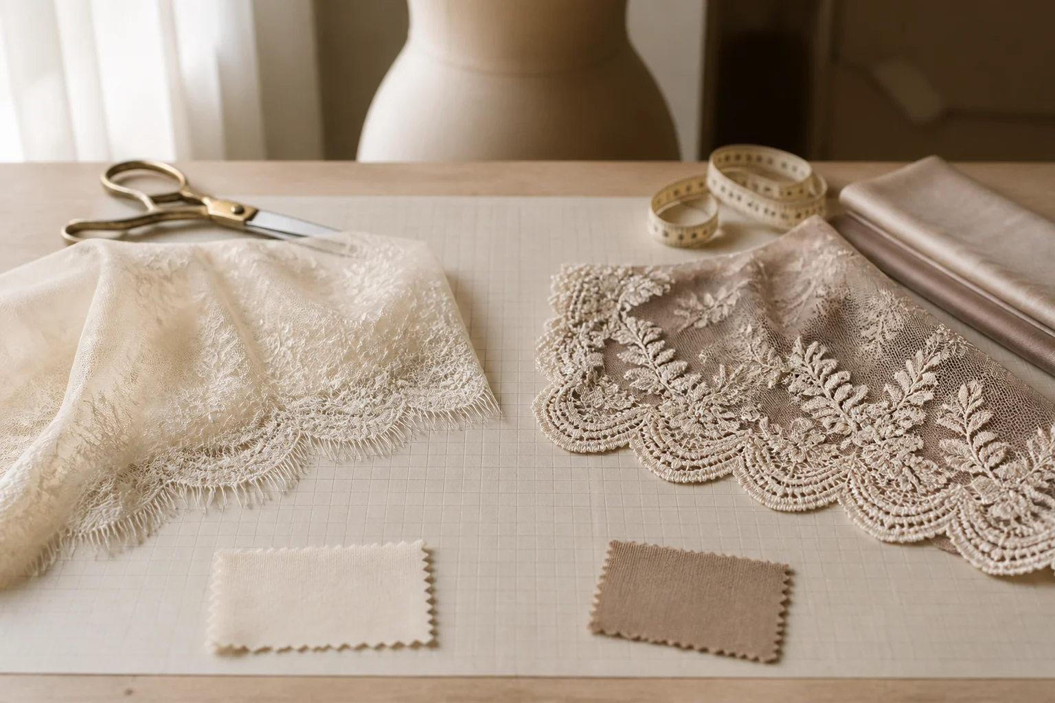 Eyelash and scalloped lace trim garment edge comparison