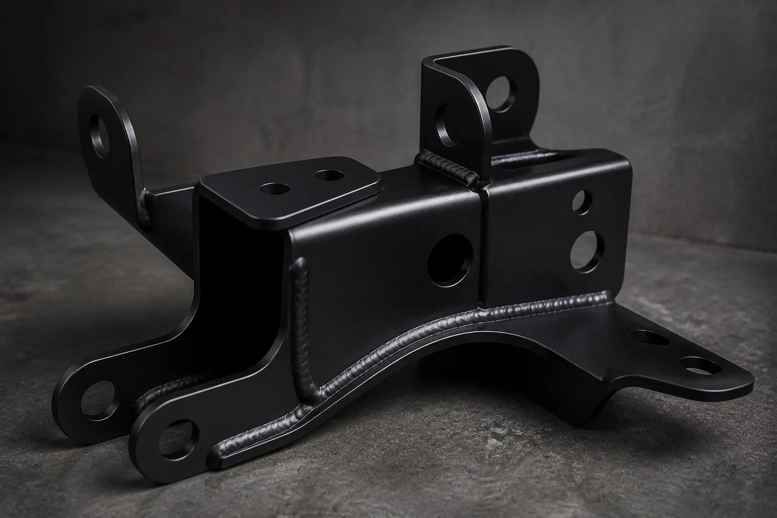Custom Stainless Steel EV Brackets - High-precision custom heavy-duty black powder-coated bracket.
