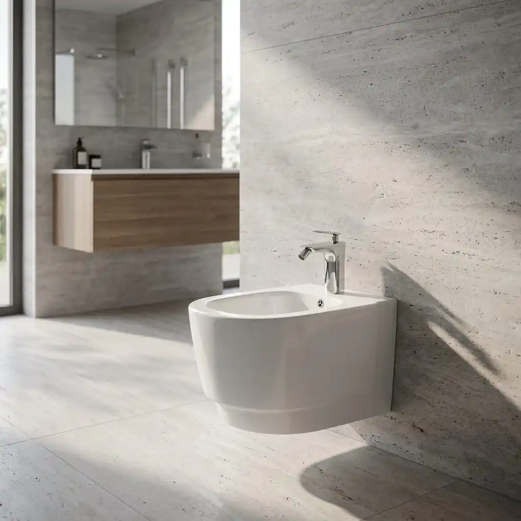 Wall Hung Ceramic Bidet Basin Model YJ-1307 Luxury Bathroom Scene wall-hung-ceramic-bidet-basin-yj-1307-bathroom-scene
