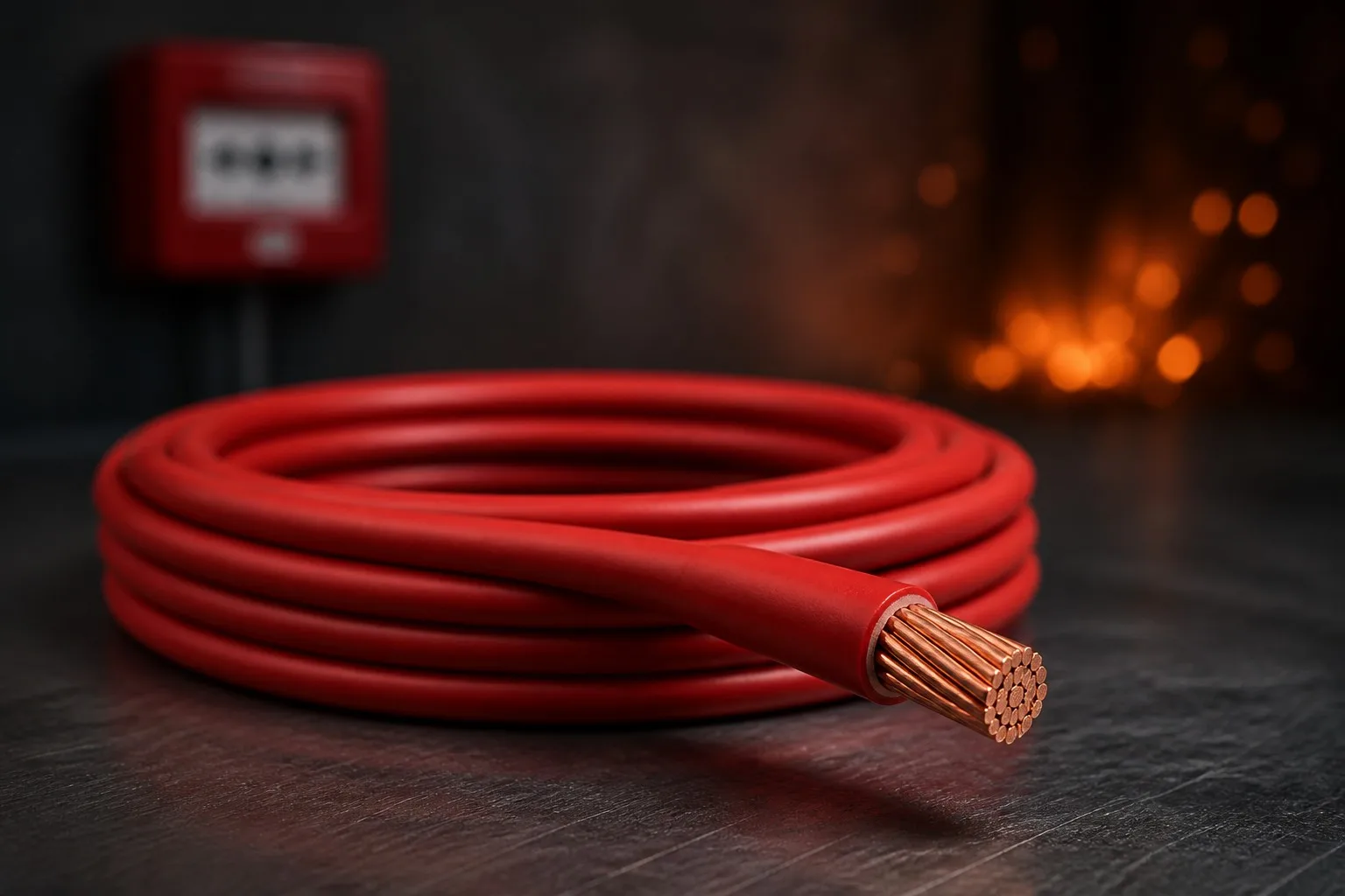PH30 fire alarm cable — red LSZH-sheathed cable with copper conductors