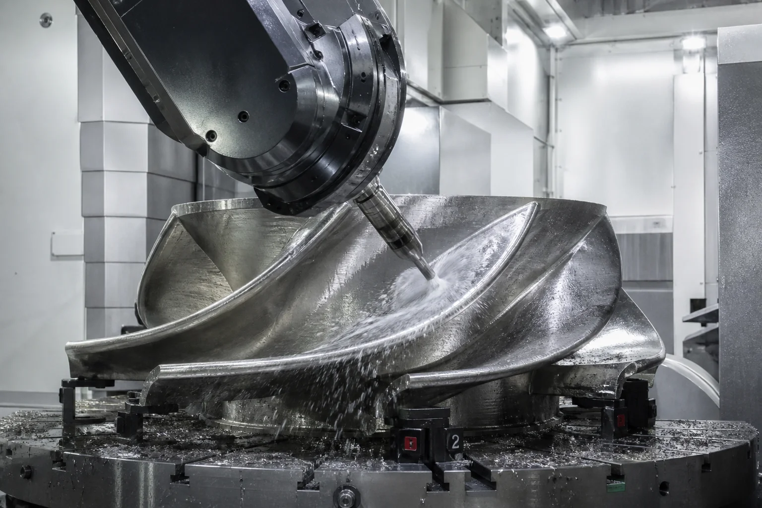 5-axis CNC portal milling center precision machining hydrofoil blade surface of Francis runner