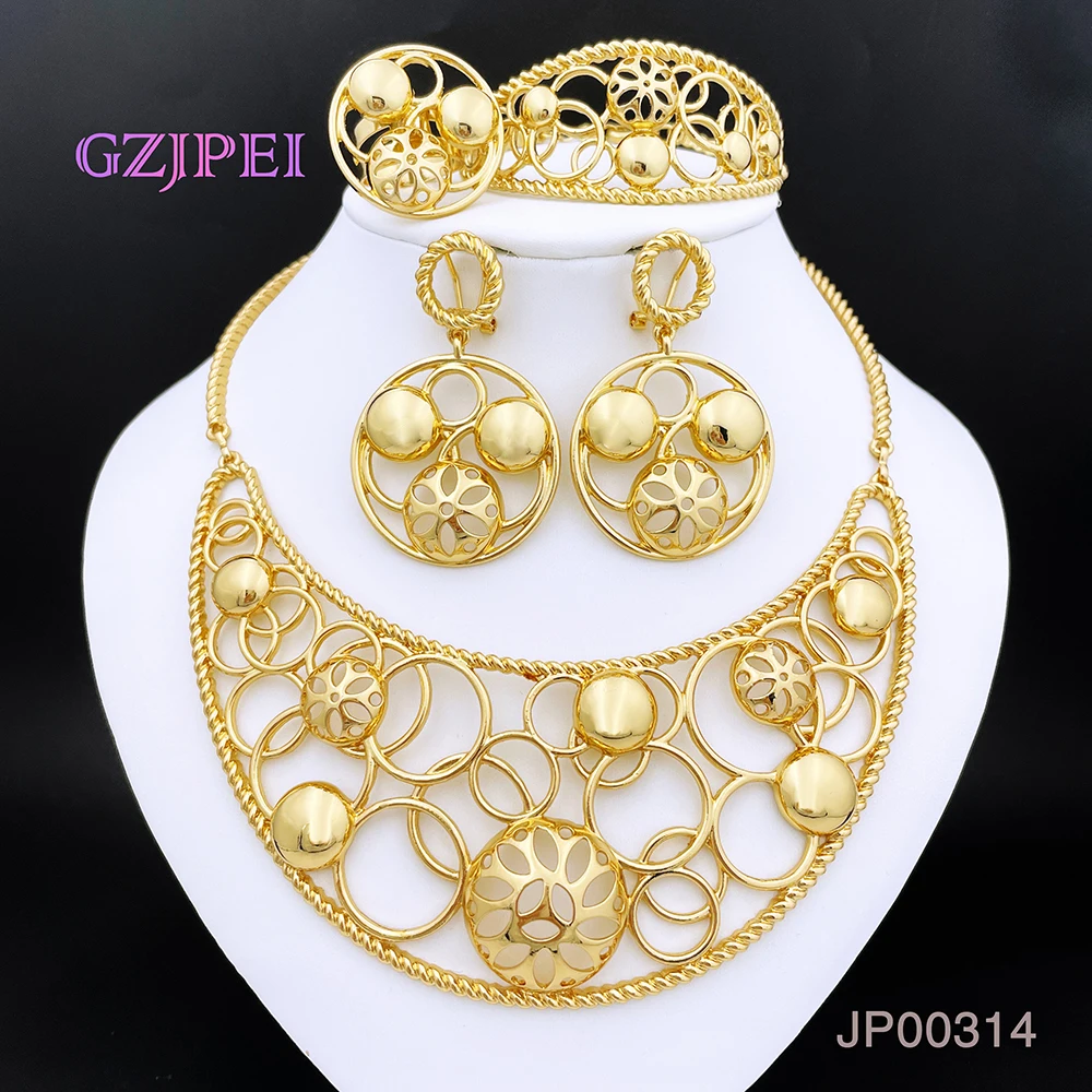 

2023 New Alloy Jewelry Sets Gold Plated Wedding Pendant Necklace Earrings Jewelry Sets For Women