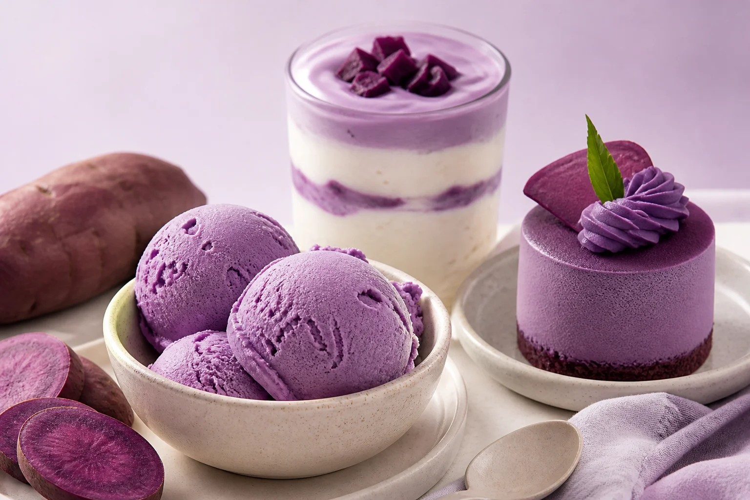 Purple sweet potato ice cream yogurt and mousse applications
