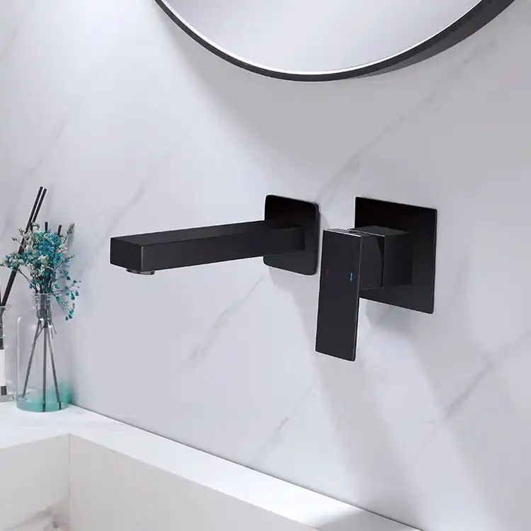 Square Matte Black Basin Mixer Model 94 91218B Perspective View square-matte-black-basin-mixer-perspective