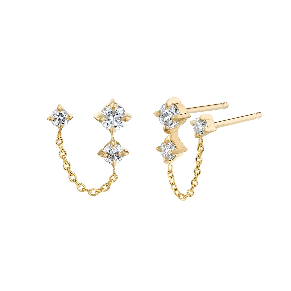 

S925 Sterling Silver Ins Chain Tassel 5a Zirconia Stone Ear Wire Double Stud Earrings 18k Jewelry