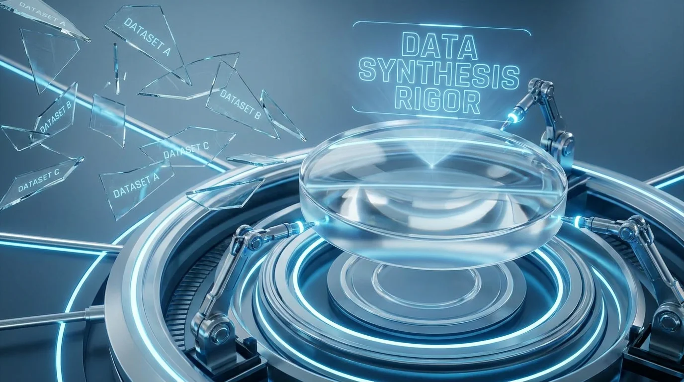 Conceptual 3D visualization of Data Synthesis Rigor