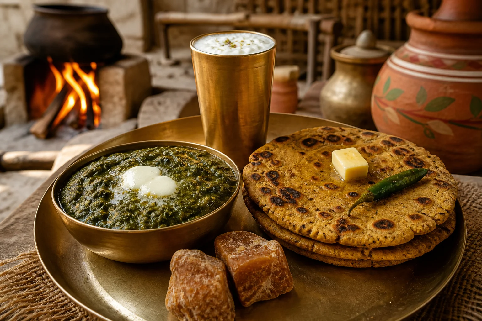 Traditional Punjabi Cuisine Sarson da Saag and Makki di Roti