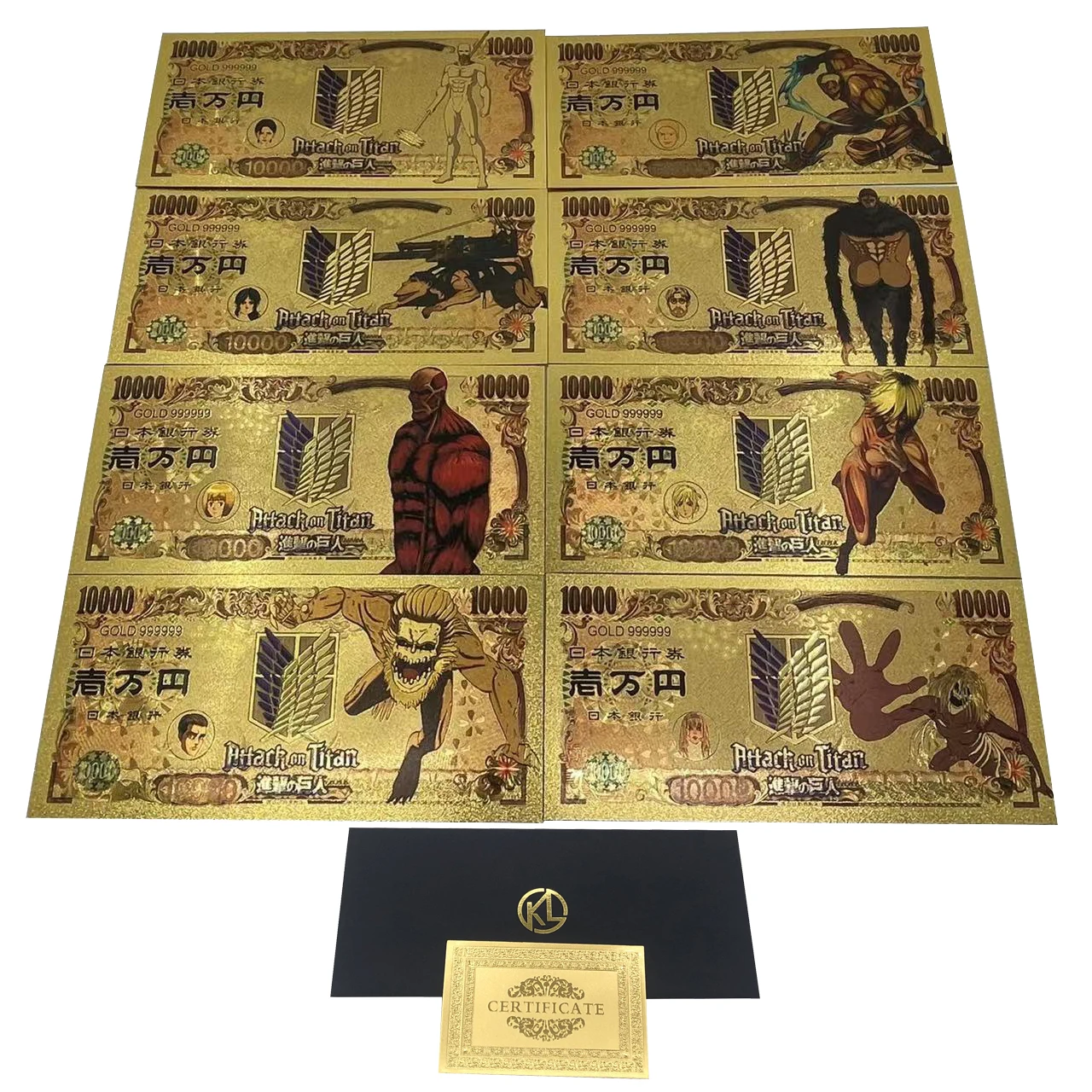 

Custom Japan Anime Banknotes Attack on Titan 10000 Yen PET Gold Plated Bank note