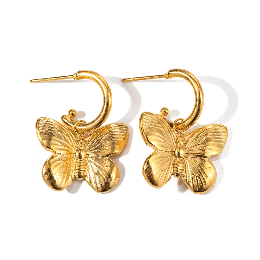 

Waterproof 18K Gold-plated Stainless Steel Stud Fashion Jewelry 20MM Papillon Butterfly Earring For Women