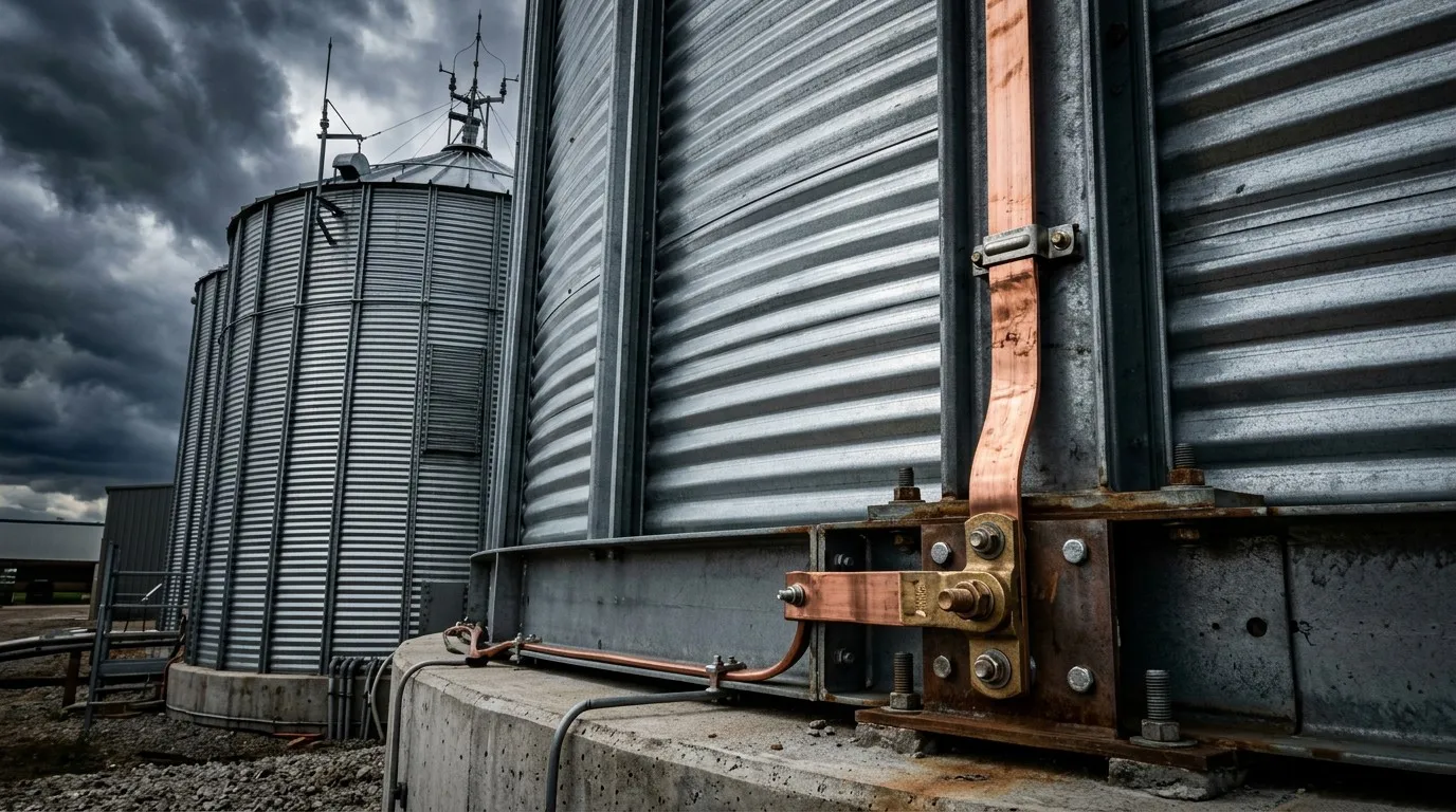 Steel Grain Silo Equipped with Advanced Lightning Protection and Earthing Systems