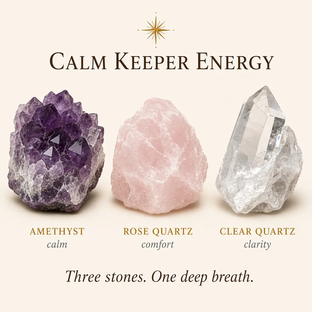 Raw Amethyst, Rose Quartz and Clear Quartz stones