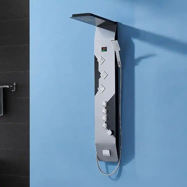 Stainless Steel Shower Panel Tower Model 104 D-04 Perspective View stainless-steel-shower-panel-tower-perspective