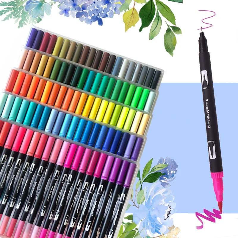 120 Color Mixing Double Head Fineliner Brush Markers Children Adults Watercolor Art Painting Markers Set