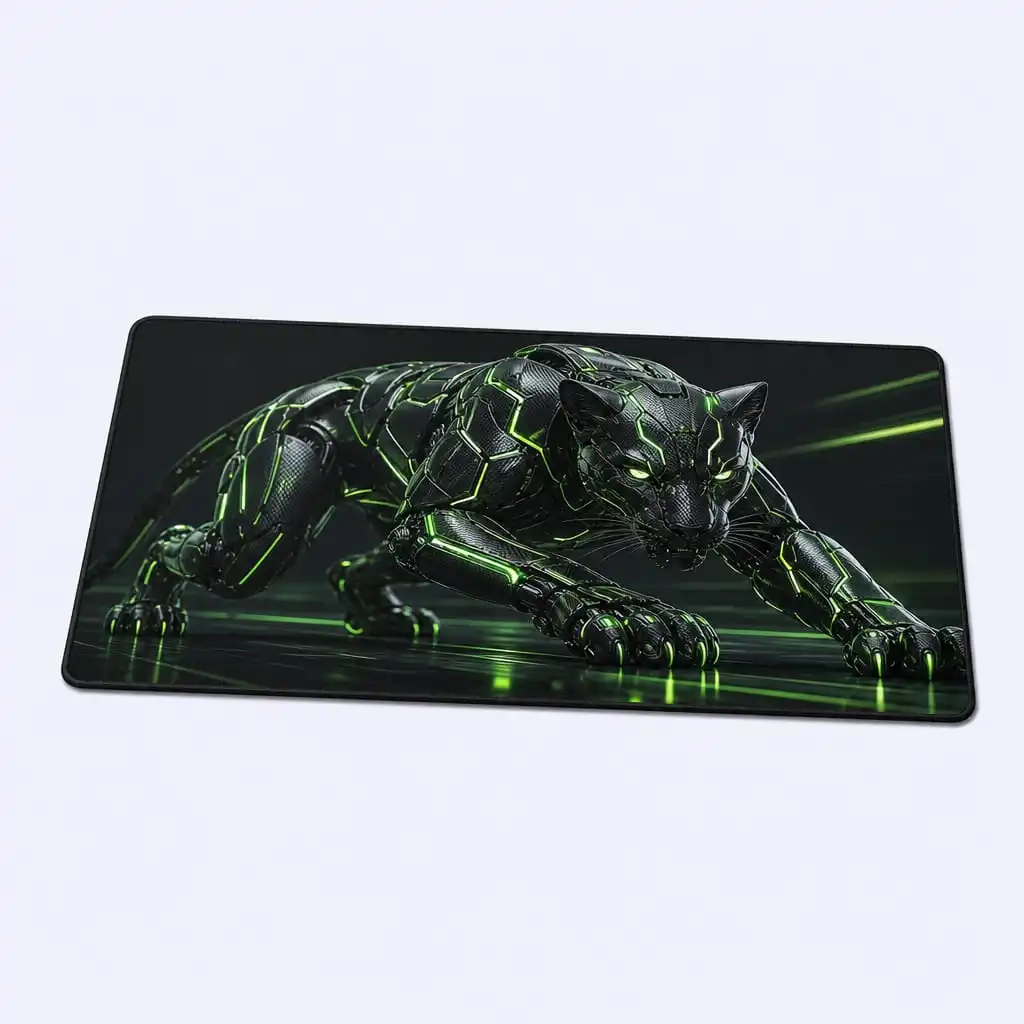 Neon Cyber Panther Design Desk Mat