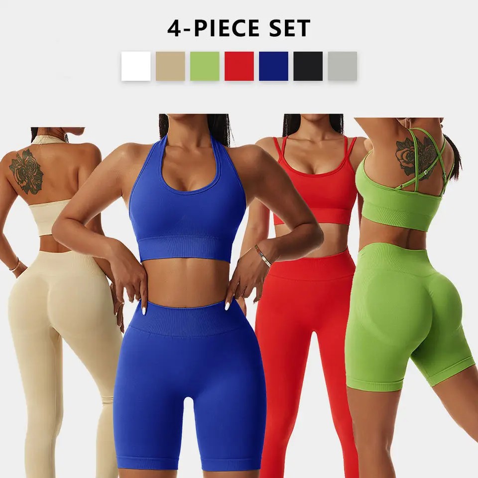 

Yoga clothing women seamless gym set and yoga suits 4pcs special design fitness yoga wear seamless work out set for women