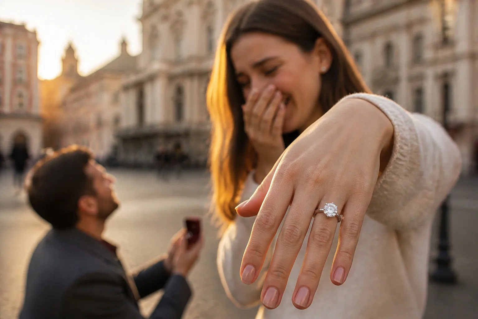Romantic fall proposal with a brilliant lab-grown diamond ring