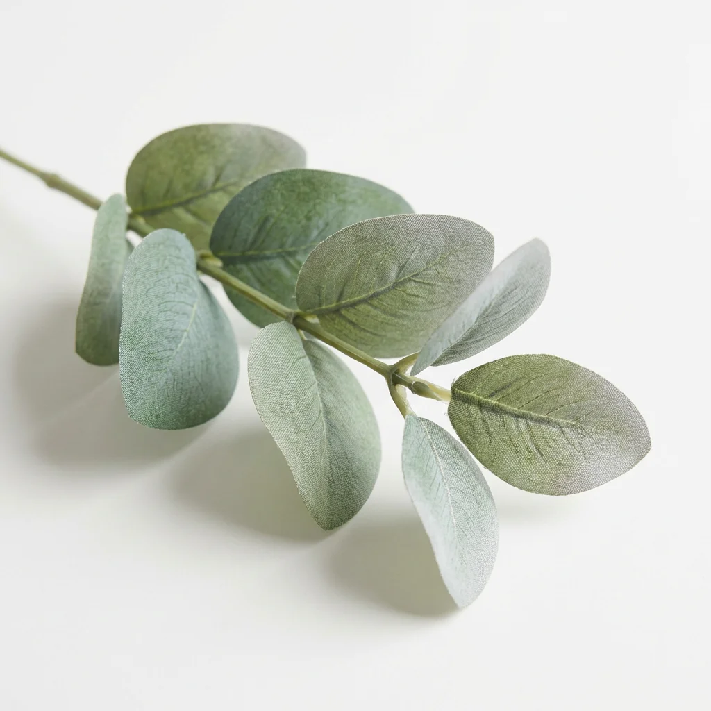 realistic faux eucalyptus leaf texture close-up detail PE material