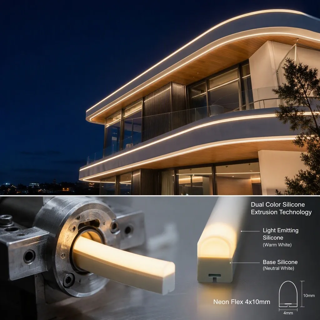Architectural 4x10mm Side-View Silicone LED Neon Flex | IP67 Waterproof Slim Linear Lighting for Curved Facades thumbnail 4