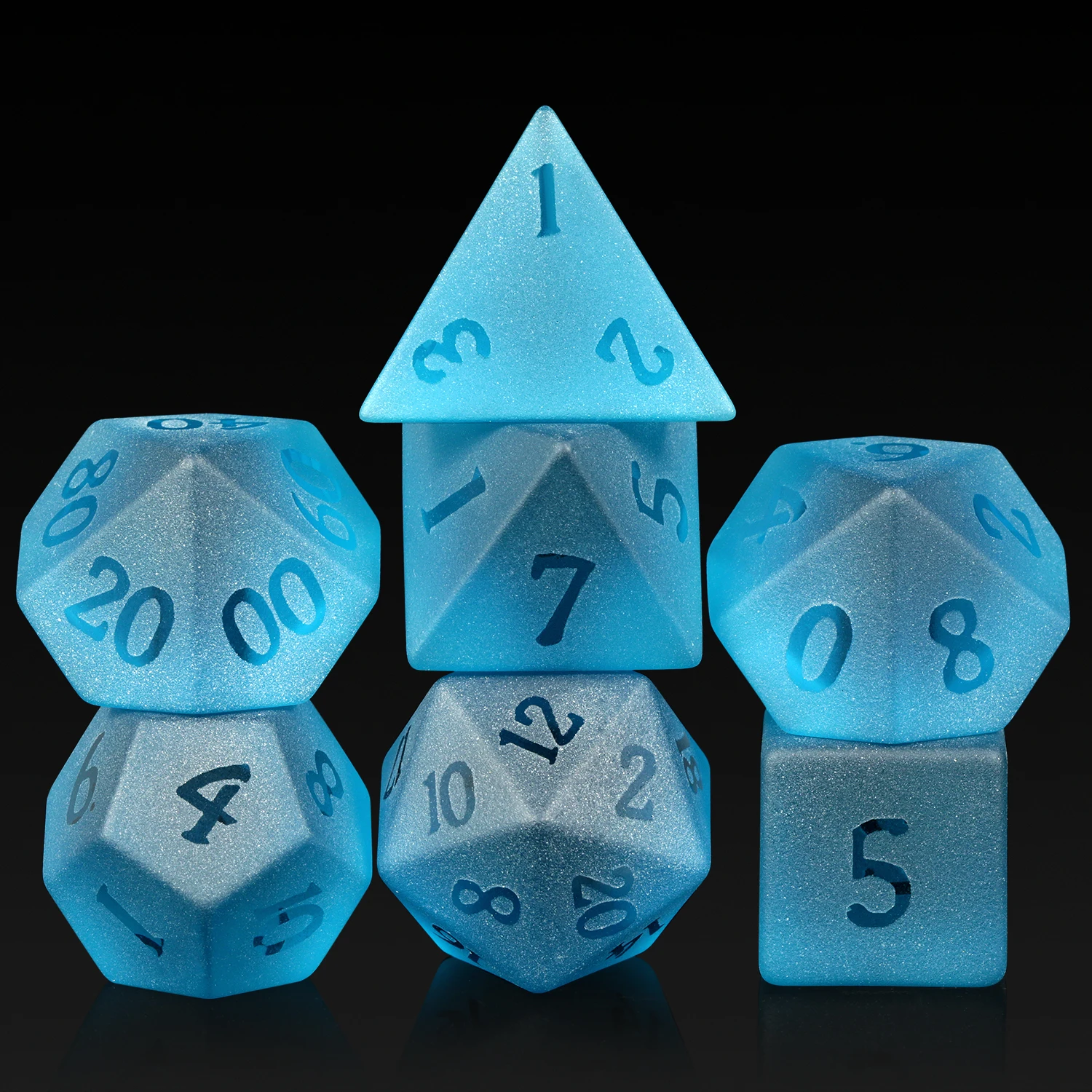 

Factory Price Natural Gemstone Dice d&d Engraved DND Glass Dice Handmade Stone Polyhedral Dice Set for Tabletop Games Blue